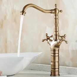 Bathroom Sink Faucets Antique Brass Finishing Basin Dual Handle Cold Wash Tap Lavatory Faucet