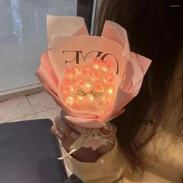 Decorative Flowers 1 Set DIY Tulip Bouquet Handmade LED Artificial Flower Decor Luminous Desktop Ornament Valentine's Day Gift Birthday