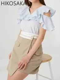 Women's Blouses Summer Fresh Sweet Solid Chiffon Blouse Women V-neck Ruffles Off Shoulder Shirts Ladies Tops 2024 Japanese Camisas Mujer