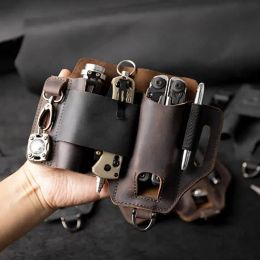 Men Leather EDCs Organiser Sheath EDCs Belt Sheath Pocket Organiser Leather Pouch With Pen Holder For Flashlight Knives Car Key