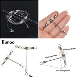 Terminal Tackle Boxes Bimoo 20Pcs Luminous Beads /Swivel / 3Way T Shape Stainless Wire Arms Fish Rig Branch Nce Fishing Accessories Dr Otafe