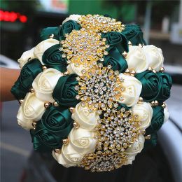 Kyunovia Gold Rhinestone Brooch Wedding Flower Bridal Bouquets Holding Bouquet Bridesmaids Bouquet Crystal Wedding Bouquet