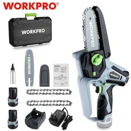 Other Garden Tools WORK PRO Mini Chain Saw 12V Electric Chain Saw Charging Cordless Trimming Saw Single Hand Portable Garden Tool Trimming Trees S2452511