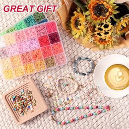 9700pcs Polymer Clay Beads Set 48 Rainbow Color Flat Chip Beads For Boho Bracelet Necklce Making Gold Beads Accessories Kit DIY
