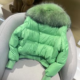 Nova jaqueta de puffer de inverno 2023 mulheres grossas e curtas parkas de raça natural feminina de pêlo de pêlo solto de 90% de pato branco