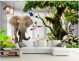 Wallpapers Custom Po Wallpaper For Walls 3 D 3D Cartoon Children's Room Animal Elephant Tree Kids Mural Wall Decorative Painting