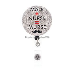 Key Rings Custom Ring Murse Rhinestone Retractable Id Holder For Male Nurse Name Accessories Badge Reel With Alligator Clip Drop Del Dhtra