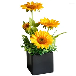 Decorative Flowers 1 Beautiful Sunflower Potted Bouquet Plastic Silk Flower High Quality Artificial Home Garden Party Wedding Decoration DIY