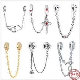 New 925 Sterling Silver Infinity Love Safety Chain Dangle Beads Fit Original Charms Pandora Bracelet Bead DIY Jewellery