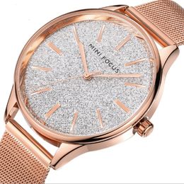 Luxury MINI FOCUS Brand Shiny Dial Womens Watch Japan Quartz Movement Stainless Steel Mesh Band 0044L Ladies Watches Wear Resistant Cry 213s