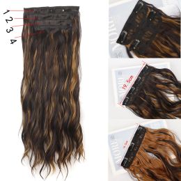 Synthetic 4pcs/set Natural Hair Extensions Clip In Hair Extensions 20inch Long Wavy Hair Extensions Thick Hairpieces 11Clips
