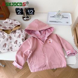 Jackets In For Autumn 2024: Kids Baby Girls Boys Pink Cartoon Reversible Hooded Jacket Children Single-Breasted Full Sleeve Coat
