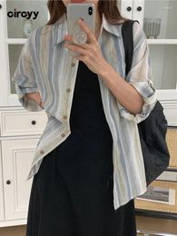 Women's Blouses Circyy Blouse Women Shirts Striped Tops Single Breasted Long Sleeve Turn-down Collar Button Up Shirt Korean Casual Spring