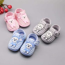 First Walkers Baby shoes baby shoes girl shoes striped printed cartoon bear anti slip toddlers first step garden shoes 0-1Y d240525