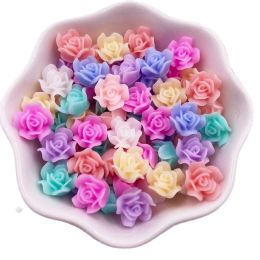 50pcs Resin Cute Colorful 10mm Rose Flower Gem Flatback Stone Applique DIY Home Figurine Scrapbook for Nail Craft Accessory