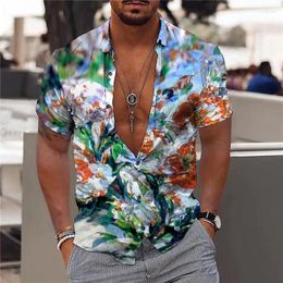 Men's Casual Shirts 2024 Spring/Summer Colorful Pattern Overturned Summer T-Shirt 3d Printed Top