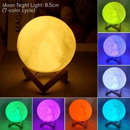 Night Lights 8cm moon light LED night light battery powered with bracket star light bedroom decoration night light childrens gift moon light S245241