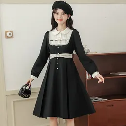 Casual Dresses College Style French For Women Elegant Lace Doll Neck Sweet Cute Vestidos Black Vintage Dress Autumn Clothing Female