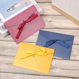 Gift Wrap 10Pcs Retro Bow Ribbon Thicken Envelope Pearlescent Paper Envelop Greeting Card Bag Multicolor Wedding Invited Cards