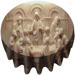 Table Cloth Catholic Religious Carved Marble Last Supper Jesus Stone Relief Style Fabric Round Tablecloth By Ho Me Lili For Tabletop Decor