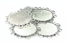 5Pcs Necklace Pendant Silver Tone Flower Lace Metal Seing Jewelry Cabochon Cameo Base Tray Bezel Blank Fit 34mm Cabochons 49mm5504051