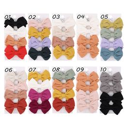 4Pcs/set 2.4inches Cute Solid Linen Bowknot Clips for Girls Handmade Hairpins Barrettes Headwear Kids Hair Accessories Gift