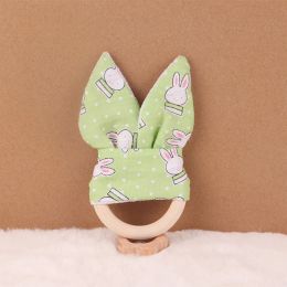 1pc Plush Rabbit Ears Baby Teether BPA Free Wooden Ring Newborn Rodent Molar Teeting Toy Baby Handhold Play Gym Sensory Rattle