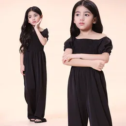 Clothing Sets Conjoined Pants 2024 Summer Clothes Pleated Bubble Short Girls' Sleeve Children's Wide Leg Middle-aged