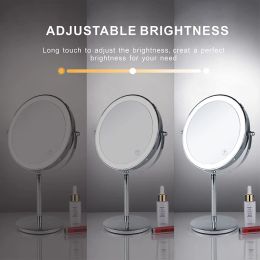 8inch 10X Magnifying LED Makeup Mirror with 3 Colour Light Touch Switch Double Side USB Charging Desktop Vanity Cosmetic Mirror