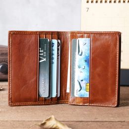 Vintage Genuine Cowhide Leather Card Holders for Men Credit ID Cards Bifold Purse 8 Card Slots Soft Cash Pocket Wallet