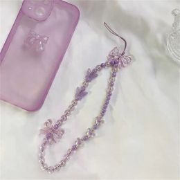 Fresh Mobile Phone Strap Bracelet Transparent Crystal Butterflies Beads Hanging Cord Cellphone Backpack Pendant Lanyard Small