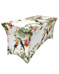 Table Skirt Tropical Leaves Parrot Flowers Elastic Wedding El Birthday Cover Buffet Tablecloth Decor