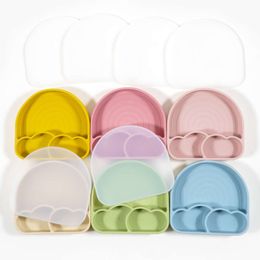 New Design Silicone Dining Plate Suction Cute Cartoon Rainbow Dishes Toddle Training Feeding Sucker Bowls Children's Tableware L2405