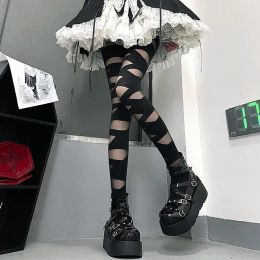 Gothic Lolita Bandage Design Soft Velvet Tights Women Sexy Cross Strap Bottom Stockings Punk Emo JK Cosplay Cute Girls Hosiery