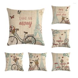 Pillow Cover Bike Cotton Linen Bicycle Butterfly Paris Tower Home Decorative Car Sofa Throw ZY249