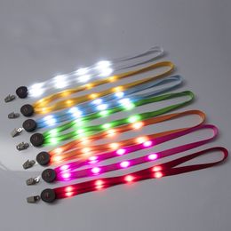 100pcs LED Light Up Lanyard Key Chain ID Keys Holder Card 3 Modes Flashing Hanging Rope Party Favour