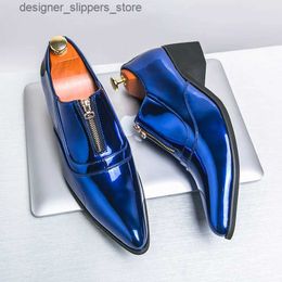 Dress Shoes Luxury brand mens Chelsea shoes Pointed Toe dress shoes Mens banquet blue set shoes Red high-end glossy leather shoes Q240525