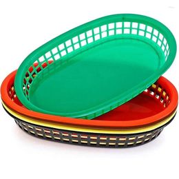 Plates 12-24pcs Large Red Plastic Serving Platter Fast Tray Black Dozen Restaurant Dog Basket Set 10.5'' Bar Cafe Supply