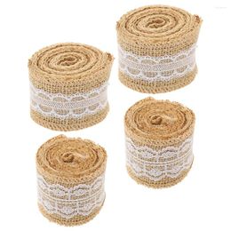 Table Cloth 4 Rolls Red Ribbon Wire DIY Present The Ring Twine Decorative Wrapping Delicate Jute Packing Lace Burlap Rings Gift