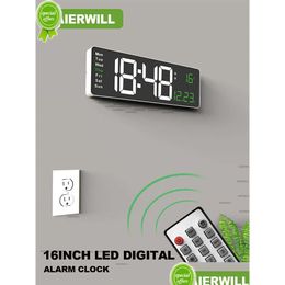 Desk & Table Clocks New Aierwill N6 Digital Wall Clock 16Inch Large Alarm Remote Control Date Week Temperature Dual Alarms Led Display Dhung