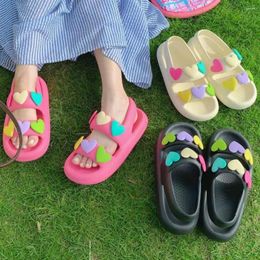 Casual Shoes Cute Double Band Love Design Thick Sole Women Slippers Slides Bathroom Outdoor Beach Indoor Sandals Summer Couple