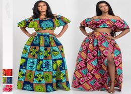 African Clothes 2020 News Dashiki Print Party Shoulder Off Ladies Sling Skirts Africa Drs for Women Bazin Ankera Long Robe T2006307410963