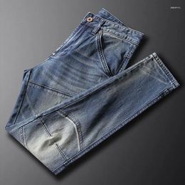 Men's Jeans Bike Street Fashion High Quality Retro Blue Elastic Slim Fit Panel Designer Homme Hip Hop For Men