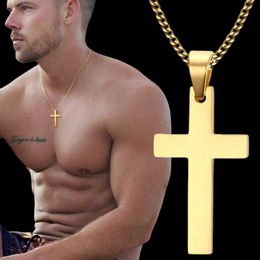 Pendant Necklaces Punk stainless steel cross pendant necklace suitable for men women minimalists gold silver Jewellery mens and womens necklaces S2452599 S2452466