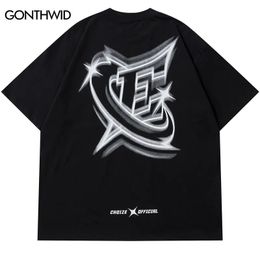 Men Streetwear Tshirt Letter Star Aesthetic Graphic T-Shirt Oversized Black Casual T Shirt Harajuku Hip Hop Tops Tee Cotton 240520