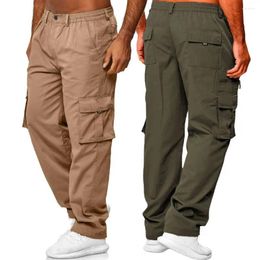 Men's Pants Men Reinforced Pocket Elastic Waist Cargo Trousers With Multiple Pockets For Daily Wear Outdoor Activities