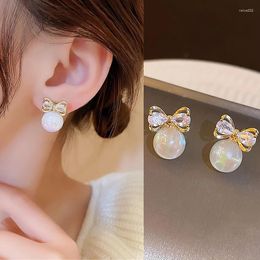 Stud Earrings Gold Colour Classic Metal Hoop Pearl Butterfly For Woman Fashion Korean Jewellery Temperament Girl's Daily Wear