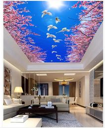 Wallpapers Blue Sky Forest Cherry Ceiling 3d Wallpaper Living Room Ceilings Mural Paintings Home Decoration