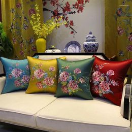 Pillow Chinese Style Cover 45x45CM Classical Embroidery Peony Flower Decorative Pillows Home Bedroom Sofa Chair Seat Pillowcase