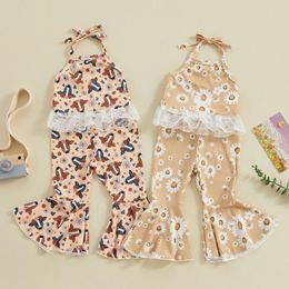 Clothing Sets Toddler Baby Girls Floral Print 2pcs Suit Infant Bandages Halter Sleeveless Tank Elastic Flared Pants Summer Clothes